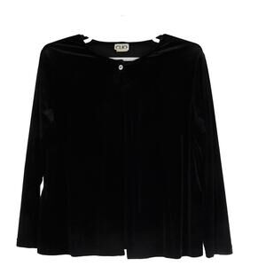 Clio Black Polyester Lycra Solid Long Sleeve Button Sweater Womens Large